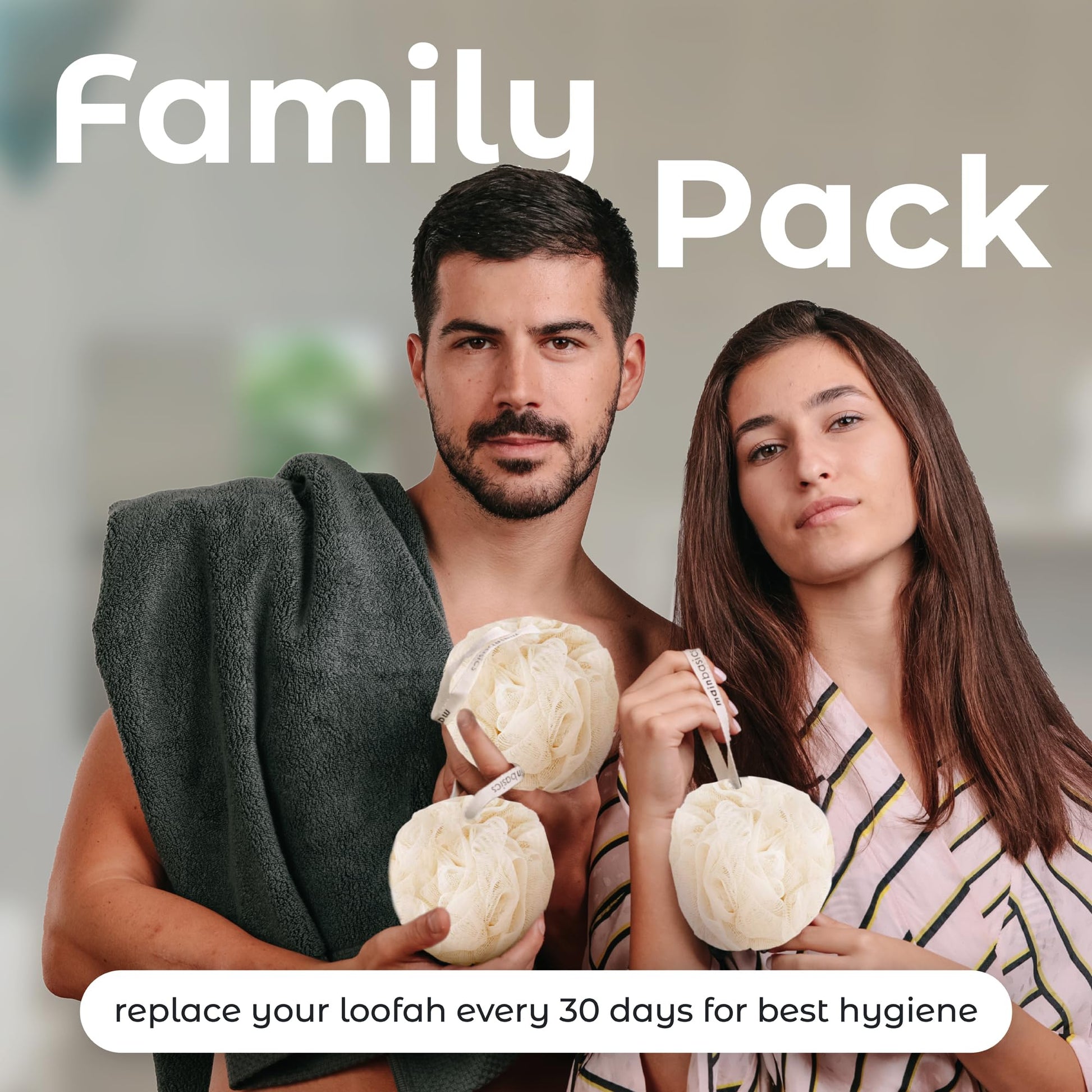 Buy now MainBasics Seaweed Infused Bath Shower Loofah Sponge Pouf Body Wash Scrubber (Set of 3) at indiglob india