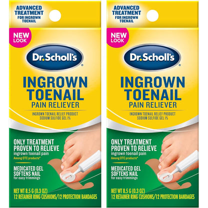 Dr. Scholl's Ingrown Toenail Pain Reliever, 1 kit, (w/ Gel, 12 retainer rings & 12 protection bandages) (Pack of 2)