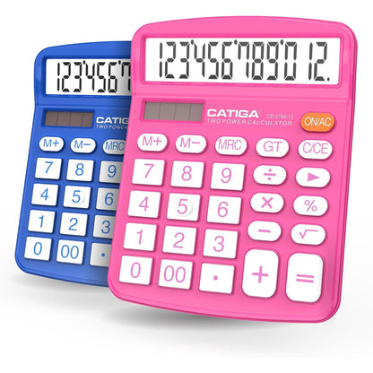 CATIGA 12 Digits Desktop Calculator with Large LCD Display and Sensitive Button, Dual Solar Power and Battery, Standard Function for Office, Home, School, CD-2786