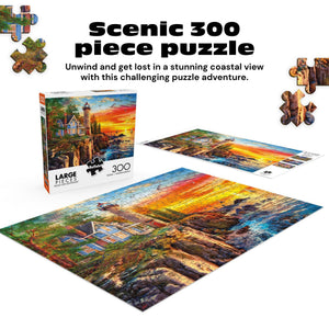 Buy now Buffalo Games - Rocky Cliff Lighthouse - Dominic Davison - 300 Piece Jigsaw Puzzle for Adults, Large Oversized Pieces, Scenic Coastal Puzzle, Challenging and Relaxing, Finished Size 21.25 x 15.00 at indiglob india