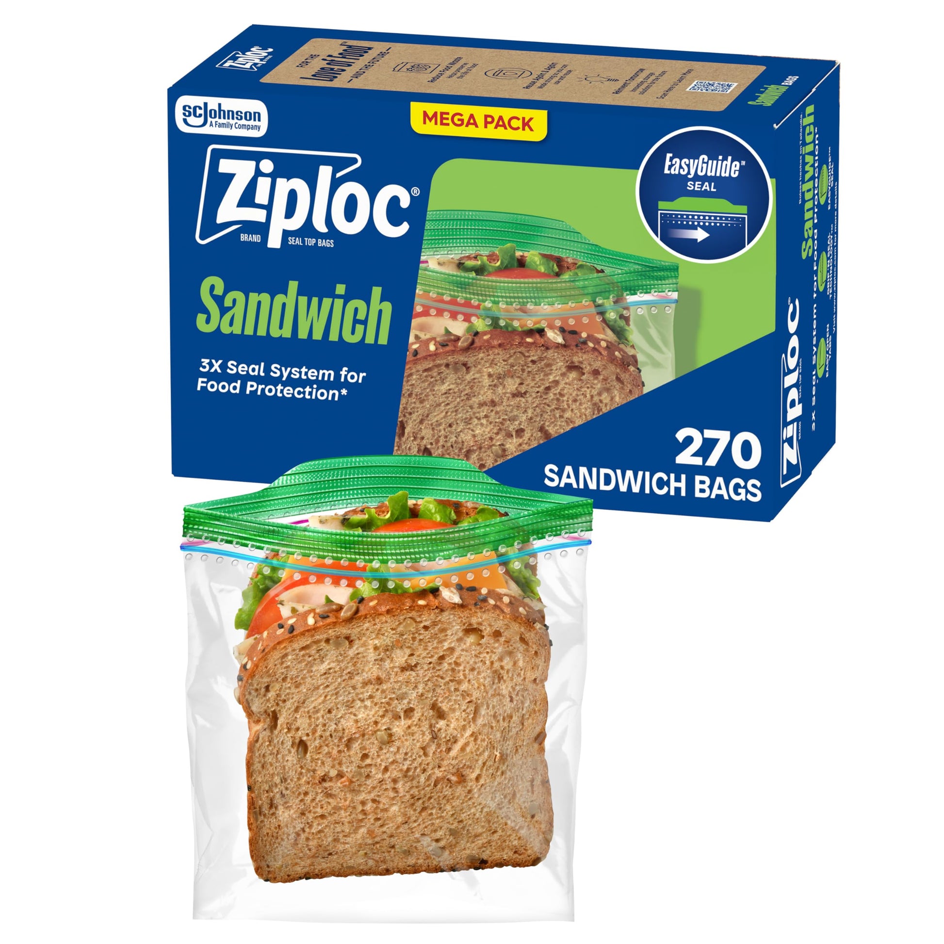 Buy now Ziploc Sandwich and Snack Bags with EasyGuide Texture, Plastic Storage Bags with Grip 'n Seal Technology, 270 Bags Total at indiglob india
