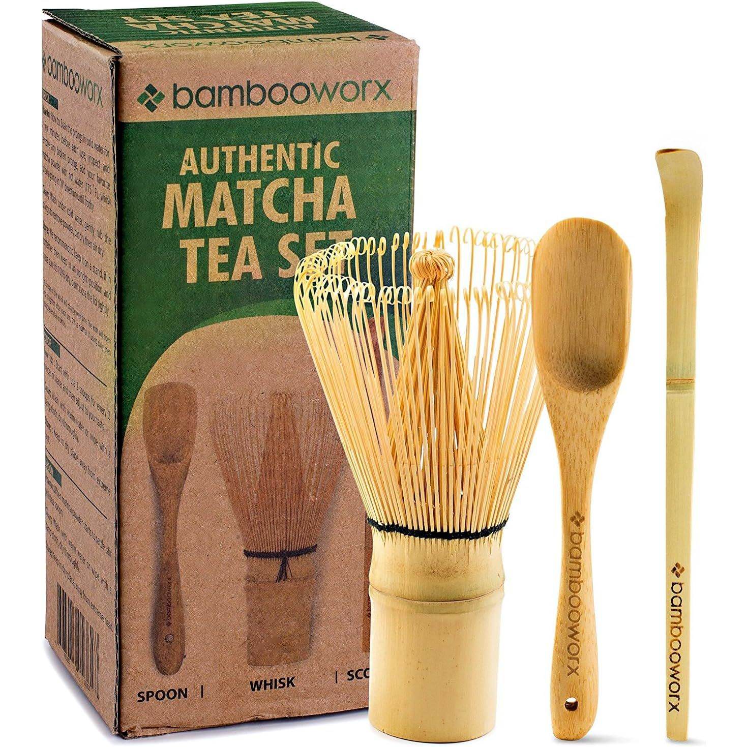 BambooWorx Matcha Whisk Set - (Chasen), Traditional Scoop (Chashaku), Tea Spoon. The Perfect Sets to Prepare a Traditional Cup of Japanese Tea, Handmade from 100% Natural Bamboo - My Store