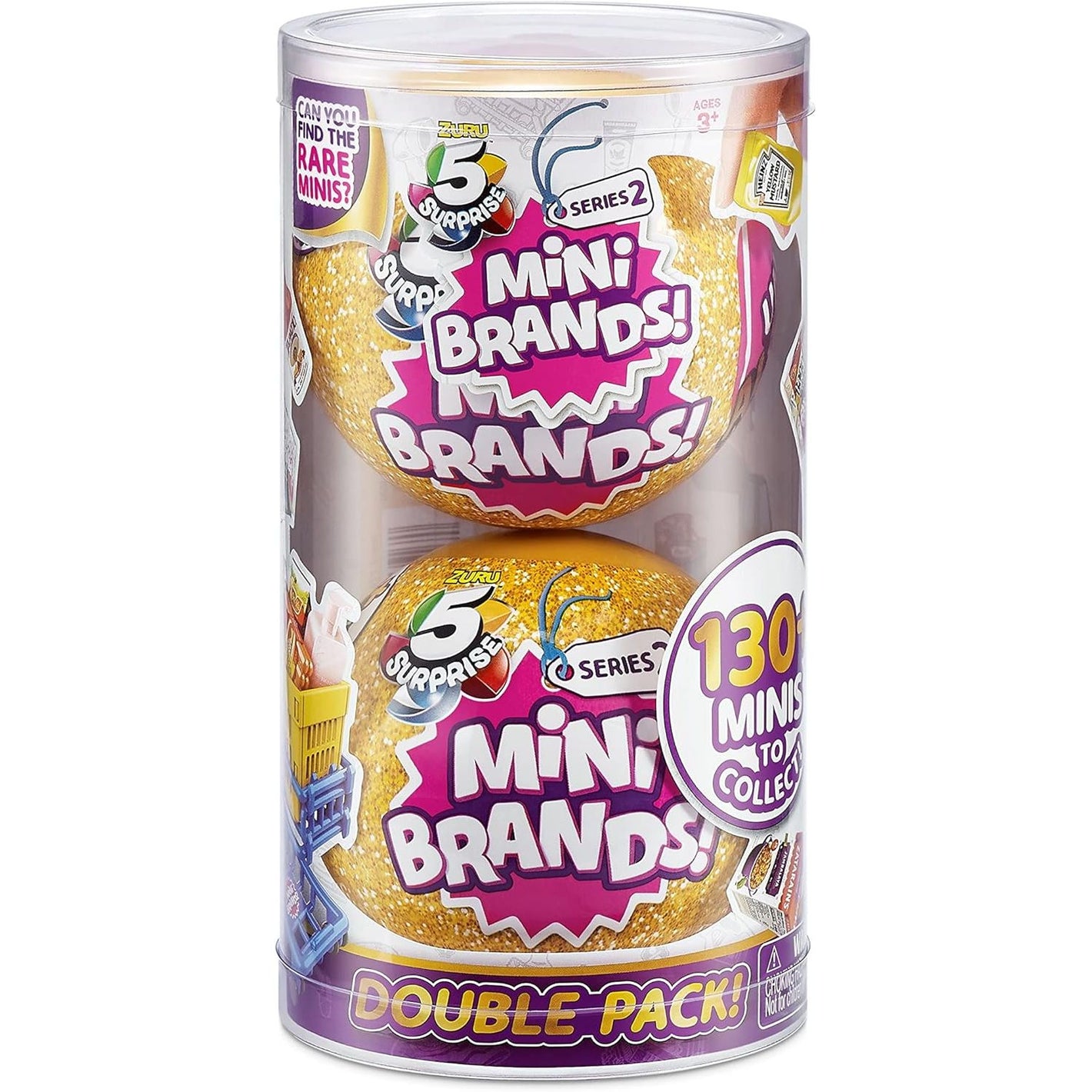 5 Surprise Mini Brands Series 2 by ZURU 2 Count (Pack of 1) Amazon Exclusive Mystery Real Miniature Brands Collectible Toy Capsule - Gold ( PVC Tube Packaging)