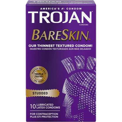 Trojan Studded Bareskin Lubricated Condoms - 10 Count
