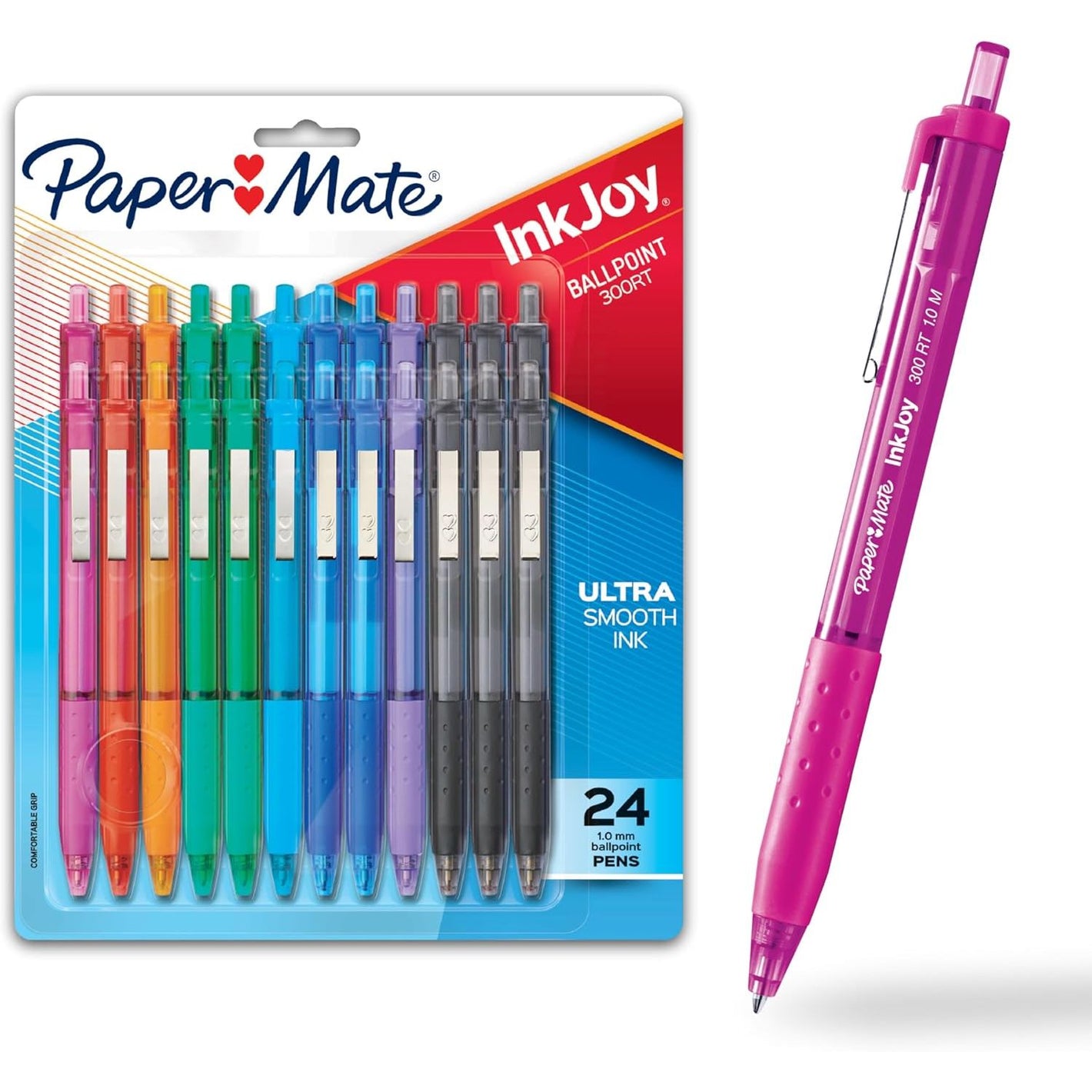 Paper Mate InkJoy 300RT Retractable Ballpoint Pens Medium Point 10 Ink Colors 24 Pack (1951398)