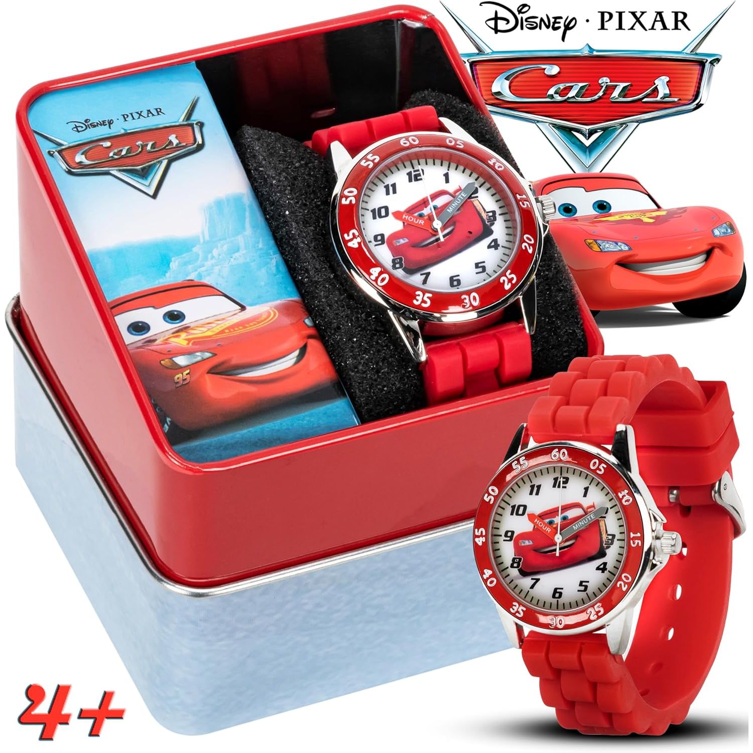 Buy now Disney Pixar Cars Kids' Time-Teaching Watch – Lightning McQueen Design with Red Silicone Strap, Easy-to-Read Dial, and Adjustable Fit for Wrists 5.5" to 8" at indiglob india