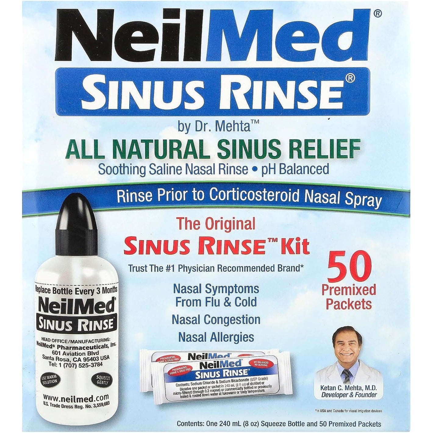 NeilMed Sinus Rinse - A Complete Sinus Nasal Rinse Kit, 50 count (Pack of 1) Count may vary