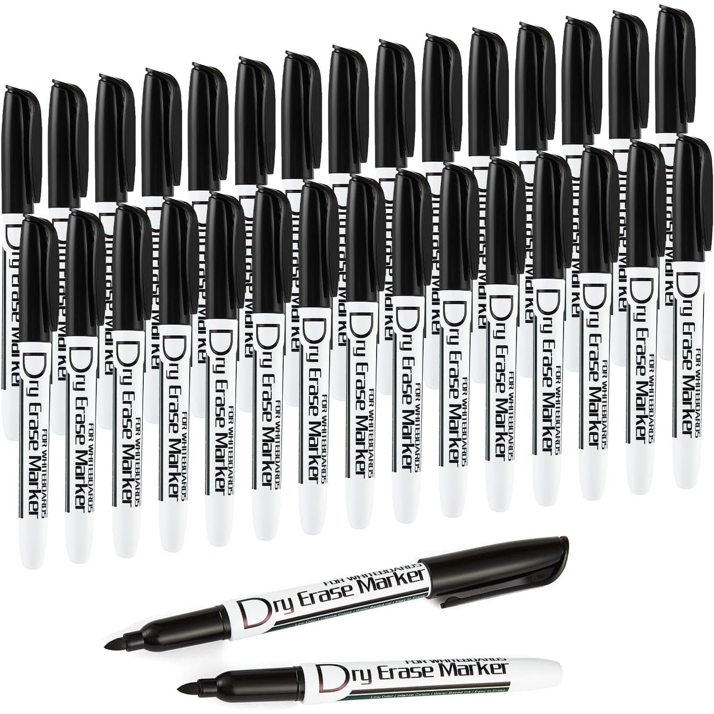 Volcanics Black Dry Erase Markers Low Odor Fine Whiteboard Markers Thin Box of 30