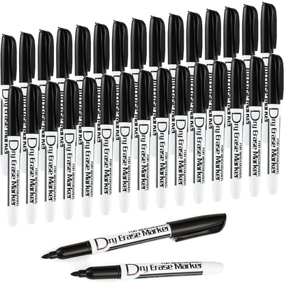 Volcanics Black Dry Erase Markers Low Odor Fine Whiteboard Markers Thin Box of 30
