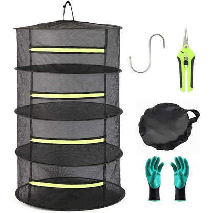 6-Layer Herb Drying Rack, 2ft Plant Hanging Mesh Dry Net with Green Zippers and Bonus Hook