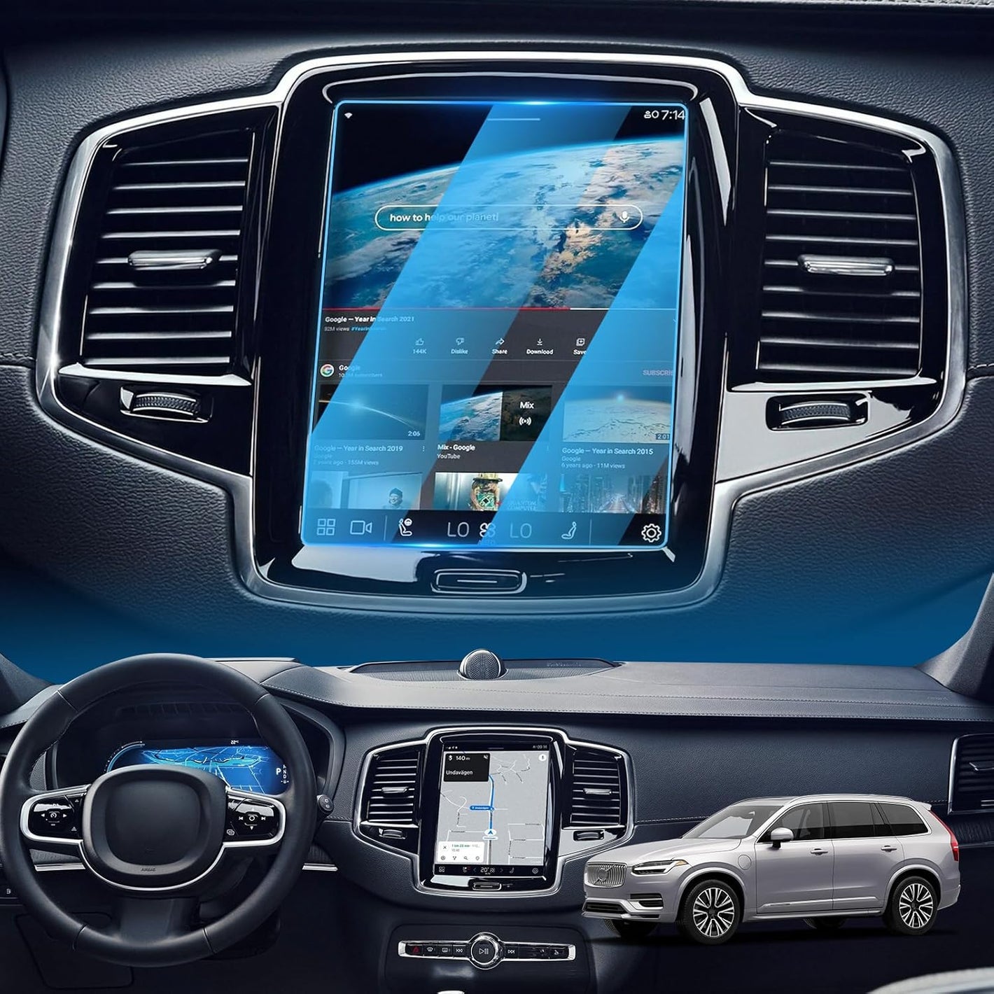 LFOTPP 2016-2018 Volvo V90 XC90 S90 Sensus 8.7 Inch Car Navigation Screen Protector,9H Tempered Glass Infotainment Screen Center Touch Screen Protector Anti Scratch High Clarity