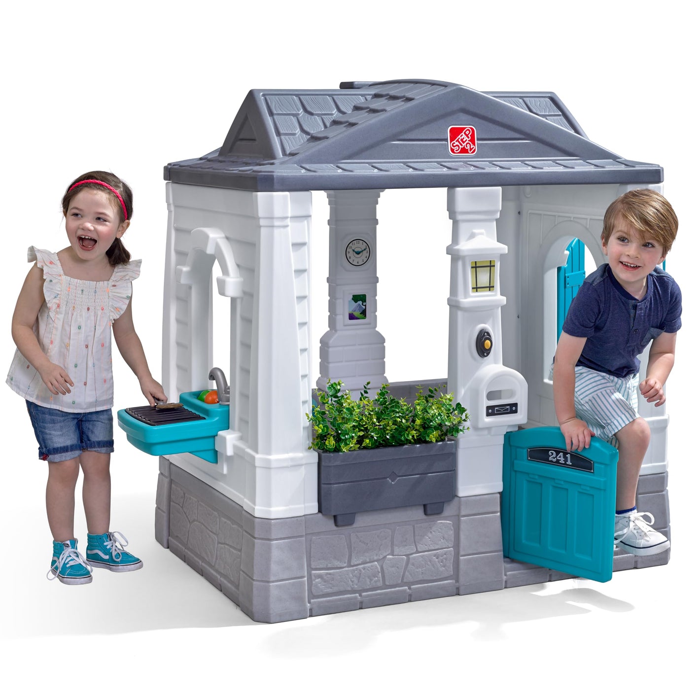 Buy now Step2 Neat & Tidy Cottage Kids Playhouse, Indoor/Outdoor Playset, Interactive Play with Sounds, Made of Durable Plastic, for Toddlers 1.5+ Years Old, Grey at indiglob india