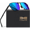 LUENX Rectangular Polarized Aviator Sunglasses for Men Retro Pilot Shades Driving UV400 Protection - Dark Blue/Black Frame