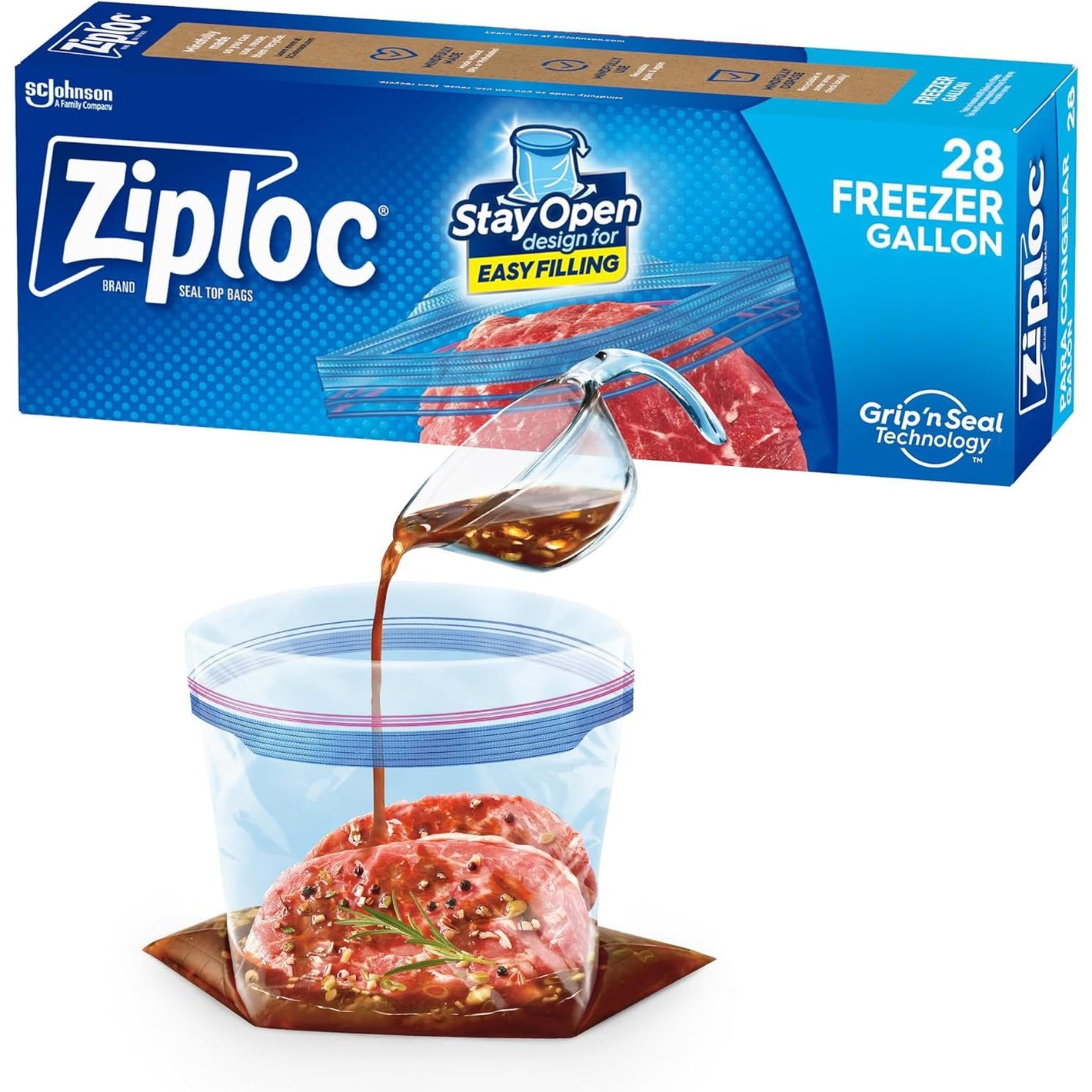 Ziploc Gallon Food Storage Freezer Bags, New Stay Open Design with Stand-Up Bottom, Easy to Fill, 28 Count