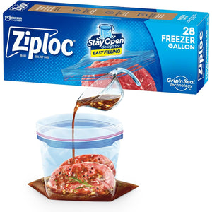 Ziploc Gallon Food Storage Freezer Bags, New Stay Open Design with Stand-Up Bottom, Easy to Fill, 28 Count
