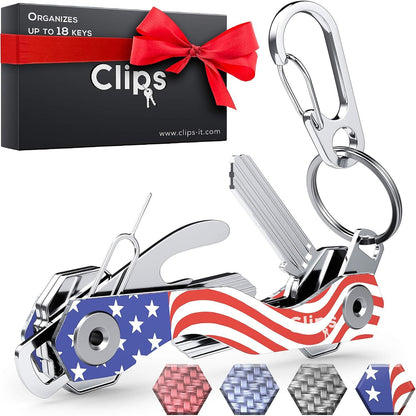 Smart Compact Key Organizer Keychain - Made of Carbon Fiber & Stainless Steel- Pocket key Chain Organizer Up to 28 Keys- Lightweight, Strong Includes Bottle Opener, Carabiner & More