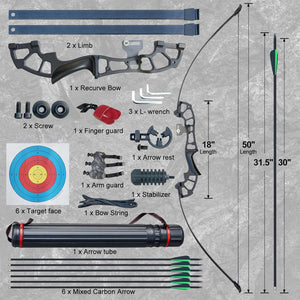 D&Q Archery 50" Takedown Bow and Arrows Set for Adults 30lb 40lb Metal Riser Right Hand Longbow Kit for Beginner to Intermediate Hunting Target