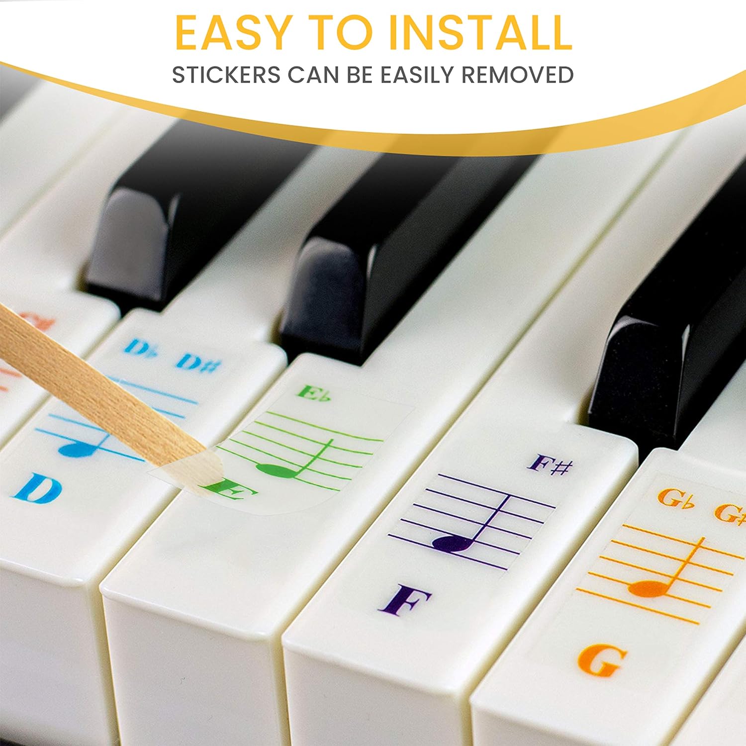 Buy now QMG Piano Keyboard Stickers for 88/76/61/54/49/37 Key Large Letter Piano Stickers for Learning, Removable Piano Keyboard Letters, Notes Label for Beginners and Kids, Made in USA at indiglob india