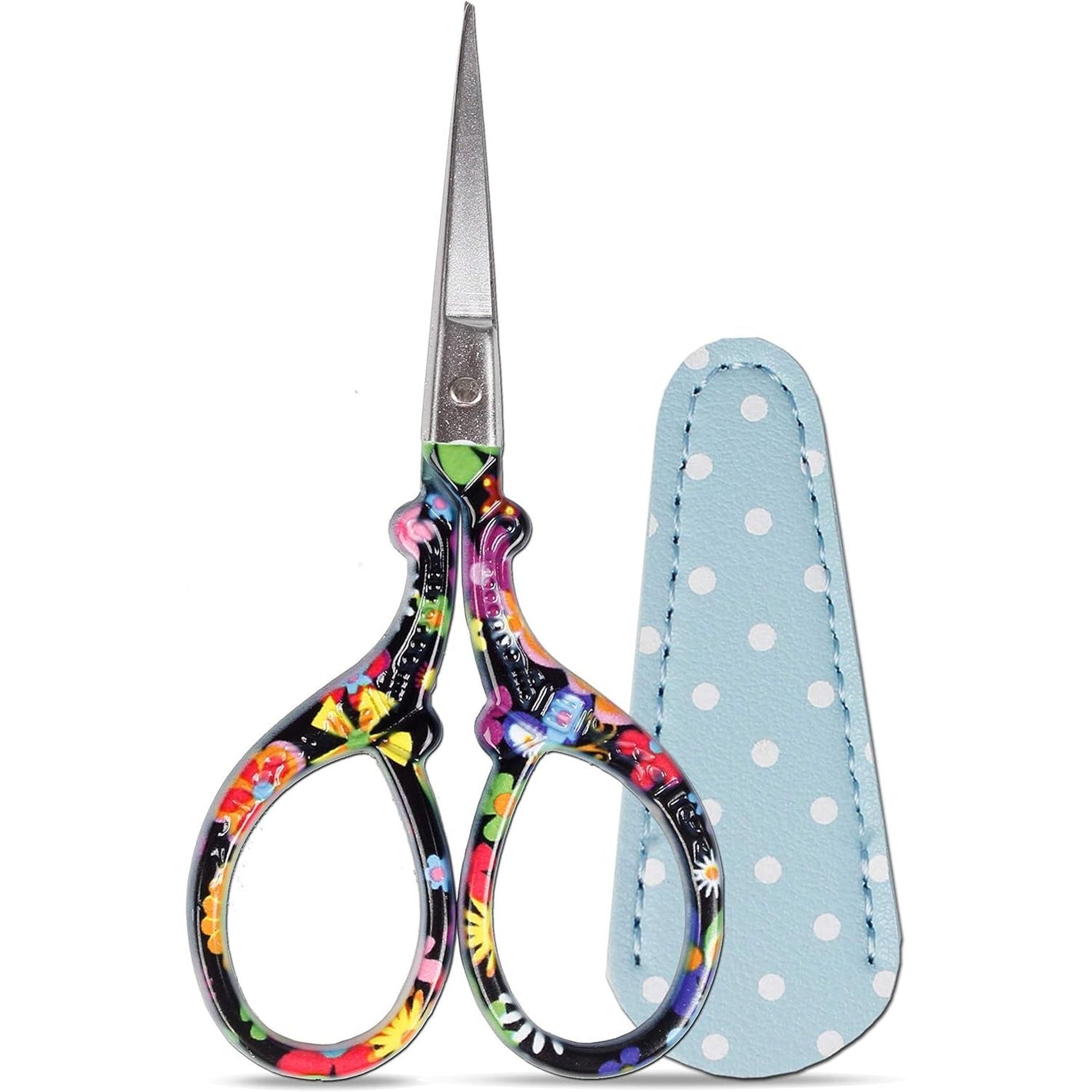 Sewing scissors sharp scissors Embroidery Scissors Crafting Threading Scissors with Leather Scissors Cover for Needlework Craft Art Work Manual Sewing Handicraft DIY Tool Black Flower