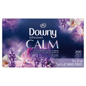Buy now Downy Infusions Dryer Sheets Laundry Fabric Softener, Calm Scent, Lavender & Vanilla Bean, 200 Count at indiglob india
