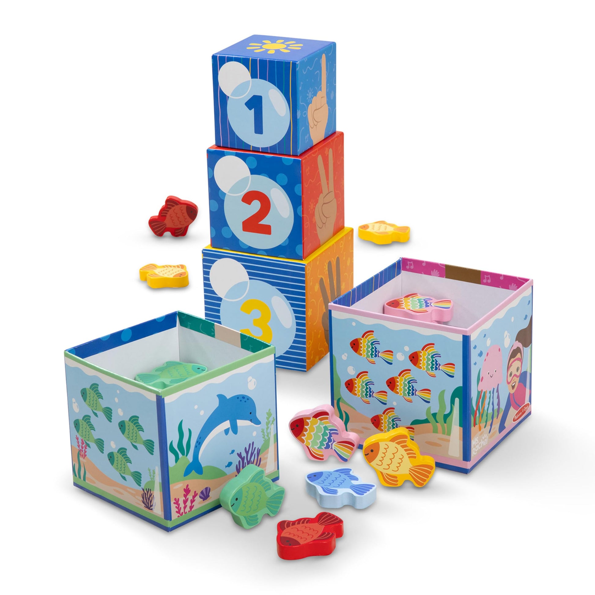Buy now Melissa & Doug?? Ms. Rachelƒ?› Sort and Count Nesting and Stacking Blocks with Wooden Fish Preschool Learning Toy for Boys, Girls - FSC Certified at indiglob india