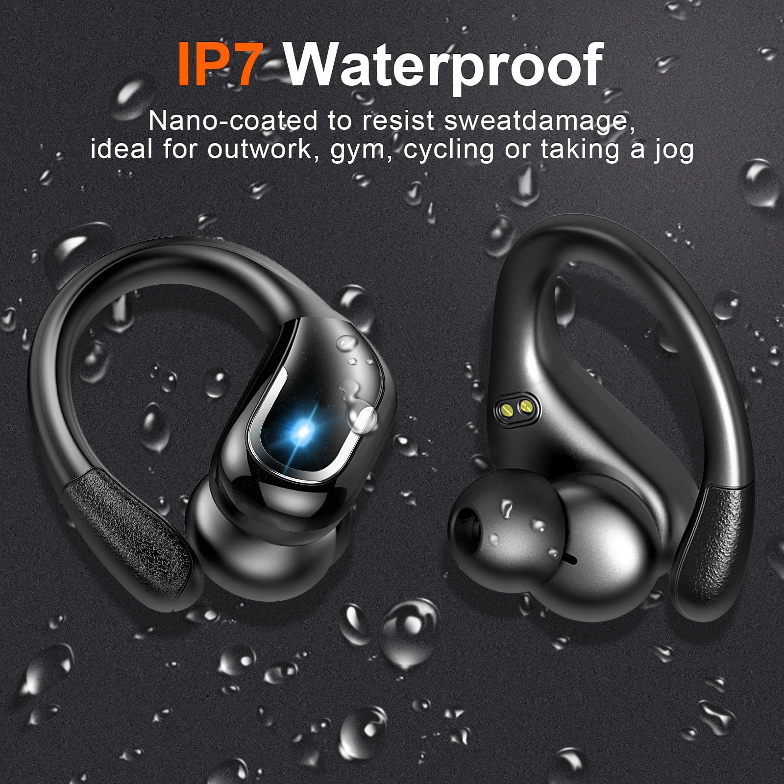 Buy now Ltinist Wireless Earbud, Bluetooth 5.3 Headphones Pure Bass Sound with Earhooks, 75H Battery Over Ear Headphones with Dual-LED Display, IP7 Waterproof Earphones Built-in Microphone for Running Sports at indiglob india