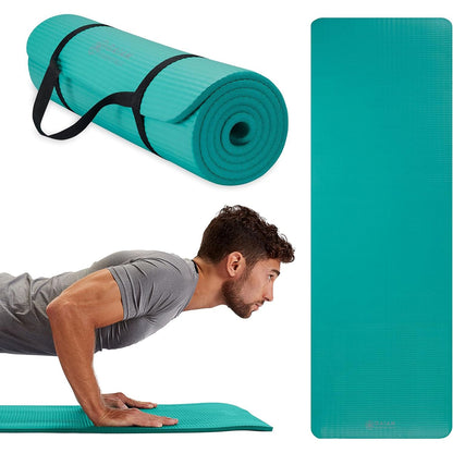 Gaiam Essentials Thick 2/5" (10mm) and Thin 1/4" (6mm) Yoga & Pilates, Fitness & Exercise Mat with Easy-Cinch Carrier Strap