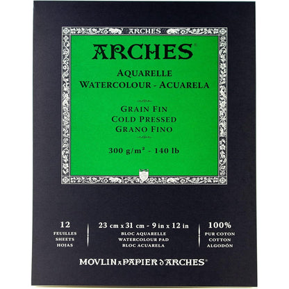 Arches Watercolor Paper Pad, 140 pound, Cold Press, 9"x12"