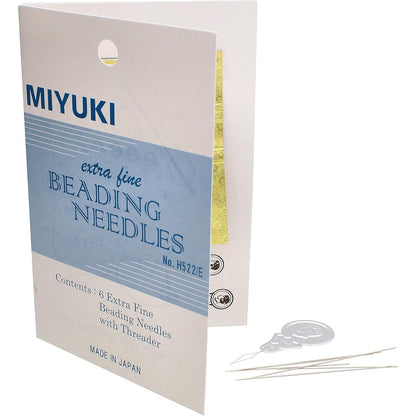 Miyuki Extra-Fine Beading Needles – 6 Pack, Assorted Sizes, 0.4mm Diameter – Needle Threader Included – Made in Japan – Use with Delica Beads for Jewelry Making and Other Seed Bead Projects