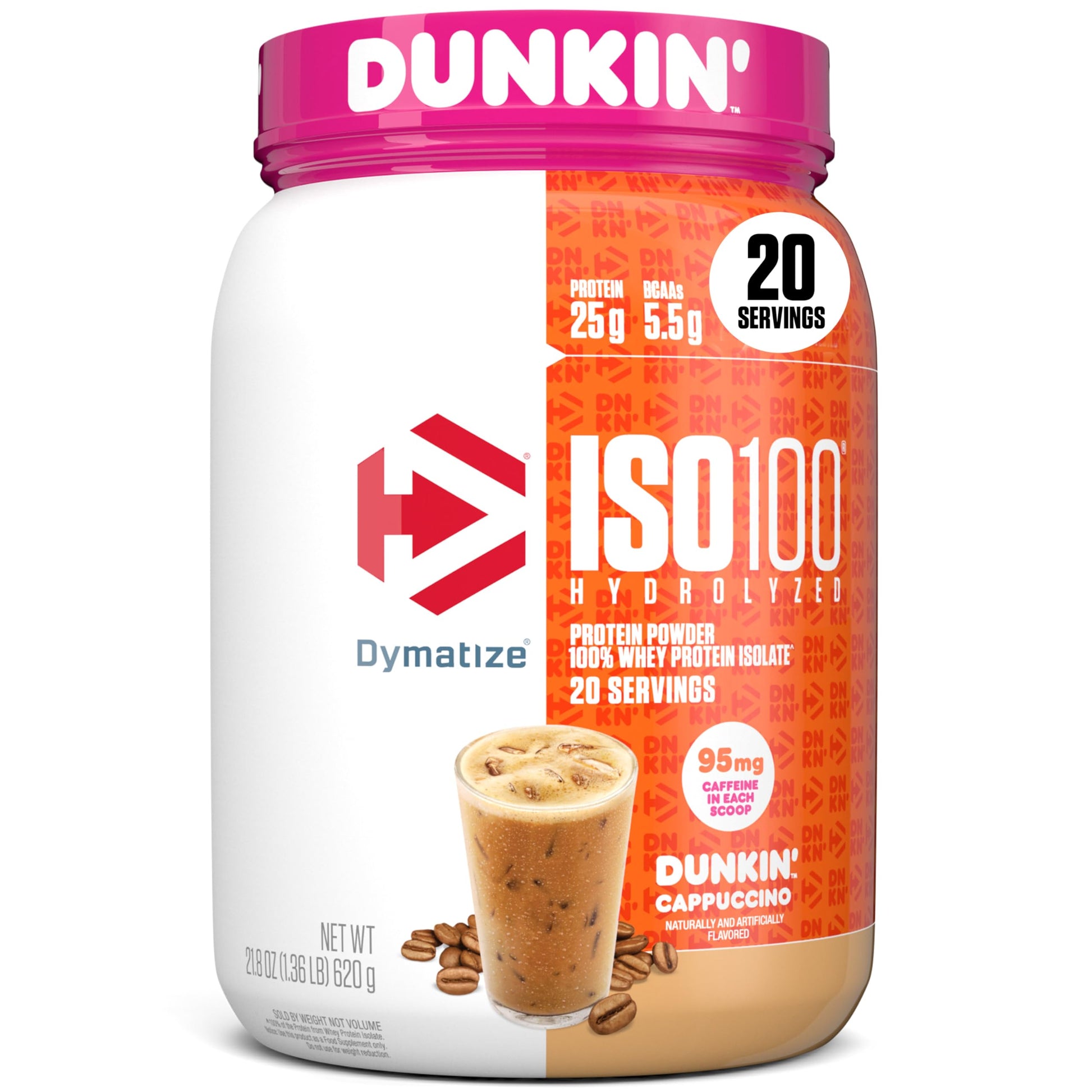 Buy now Dymatize ISO100 Whey Protein Powder Isolate, Gourmet Chocolate, 25g of Protein, 5 Pound, 5.5g BCAAs, Less Than 120 Cal., Gluten Free, 1g Fat, 1g Sugar, 2g Carb (71 Servings) Dunkin' Cappuccino 1.34 Pound (Pack of 1) at indiglob india
