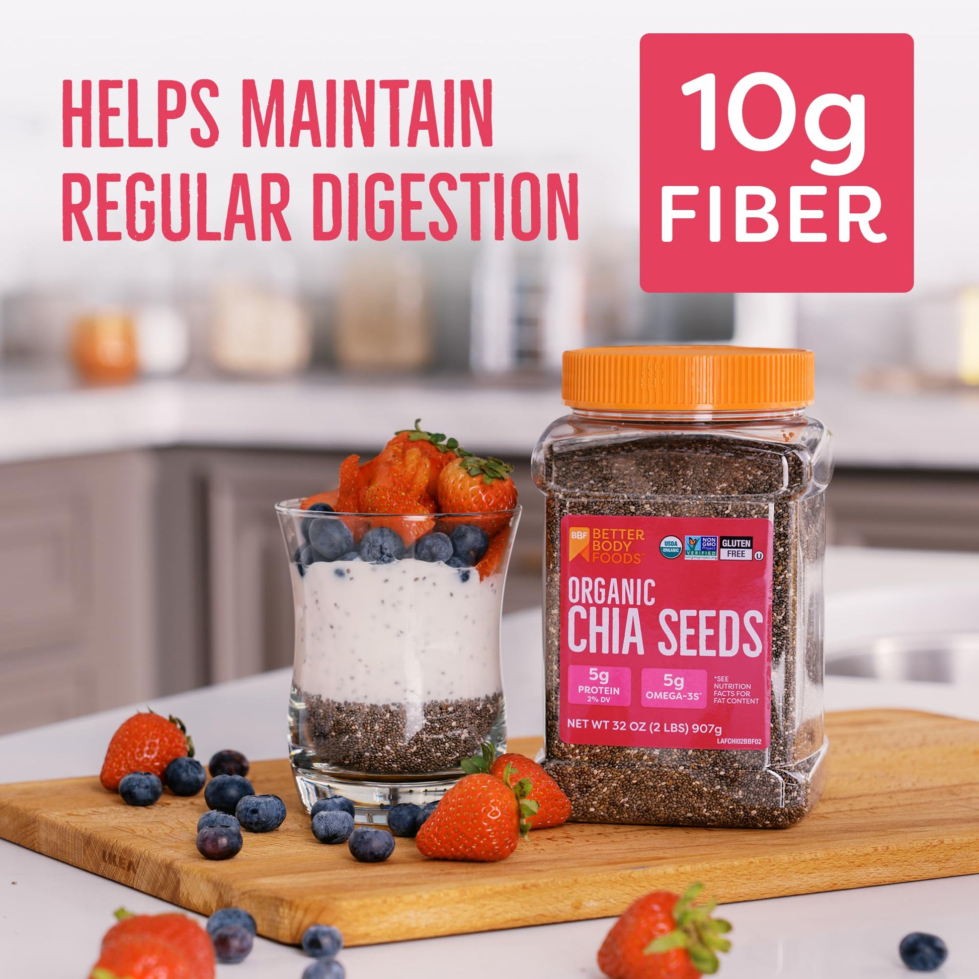Buy now BetterBody Foods Organic Chia Seeds 2 lbs, 32 Oz, with Omega-3, Non-GMO, Gluten Free, Keto Diet Friendly, Vegan, Good Source of Fiber at indiglob india