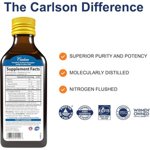 Carlson - The Very Finest Fish Oil, 1600 mg Omega-3s, Liquid Fish Oil Supplement, Norwegian Fish Oil, Wild-Caught, Sustainably Sourced Fish Oil Liquid, Lemon, 200ml, 6.7 Fl Oz