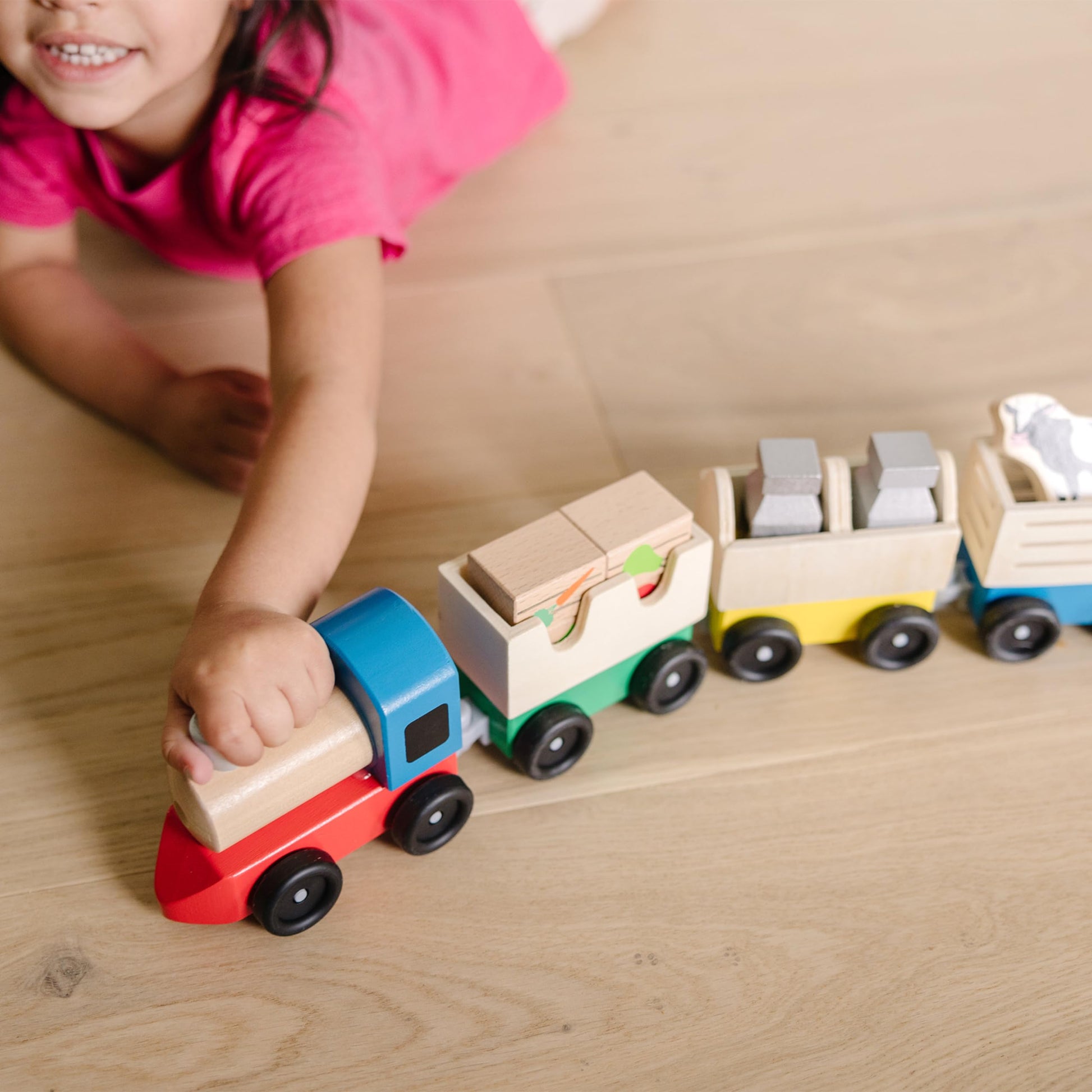 Buy now Melissa & Doug Wooden Farm Train Set - Classic Wooden Toy (3 Linking Cars) at indiglob india