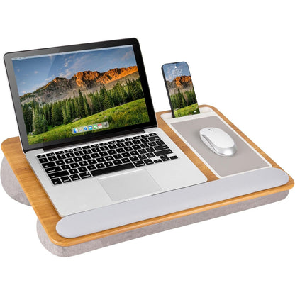 LAPGEAR Home Office Pro Lap Desk with Wrist Rest, Mouse Pad, and Phone Holder - Oak Woodgrain - Fits up to 15.6 Inch Laptops - Style No. 91599