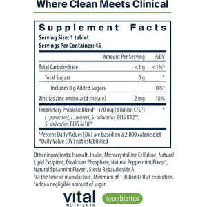 Hyperbiotics Vital Nutrients Pro Dental Probiotic | Clinically Studied BLIS K12 and M18 | Oral Probiotics for Bad Breath Treatment for Adults | Oral Health for Teeth and Gums | 45 Mint Tablets