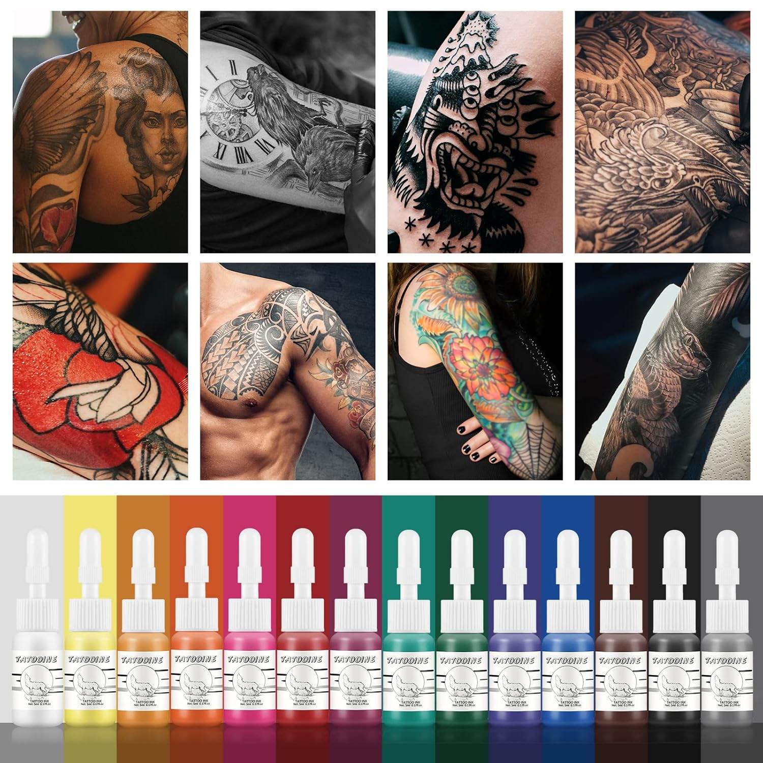 14 pcs Tattoo Ink Set 5ml Tattoo Professional Supply Black Color Set Tattoo Ink Red White Tattoo Ink Tattoo Pigment Set for Body Art Long Lasting - My Store