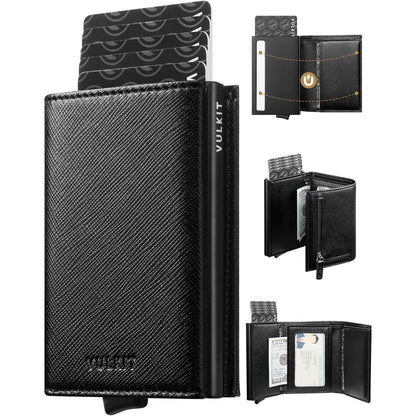 VULKIT Pop up Wallet Minimalist Cash Wallets RFID Blocking Leather Smart Credit Card Holder with Magnetic Closure for Men