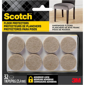 Scotch Felt Pads 32 PCS Beige, Felt Furniture Pads for Protecting Hardwood Floors, 1" Round, Easy-to-apply, Self-Stick design, Reliable protection from nicks, dents and scratches (SP802-NA)
