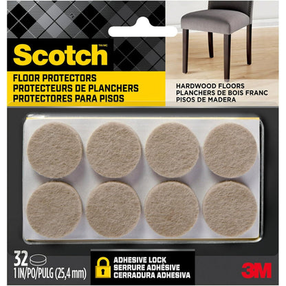 Scotch Felt Pads 32 PCS Beige, Felt Furniture Pads for Protecting Hardwood Floors, 1" Round, Easy-to-apply, Self-Stick design, Reliable protection from nicks, dents and scratches (SP802-NA)
