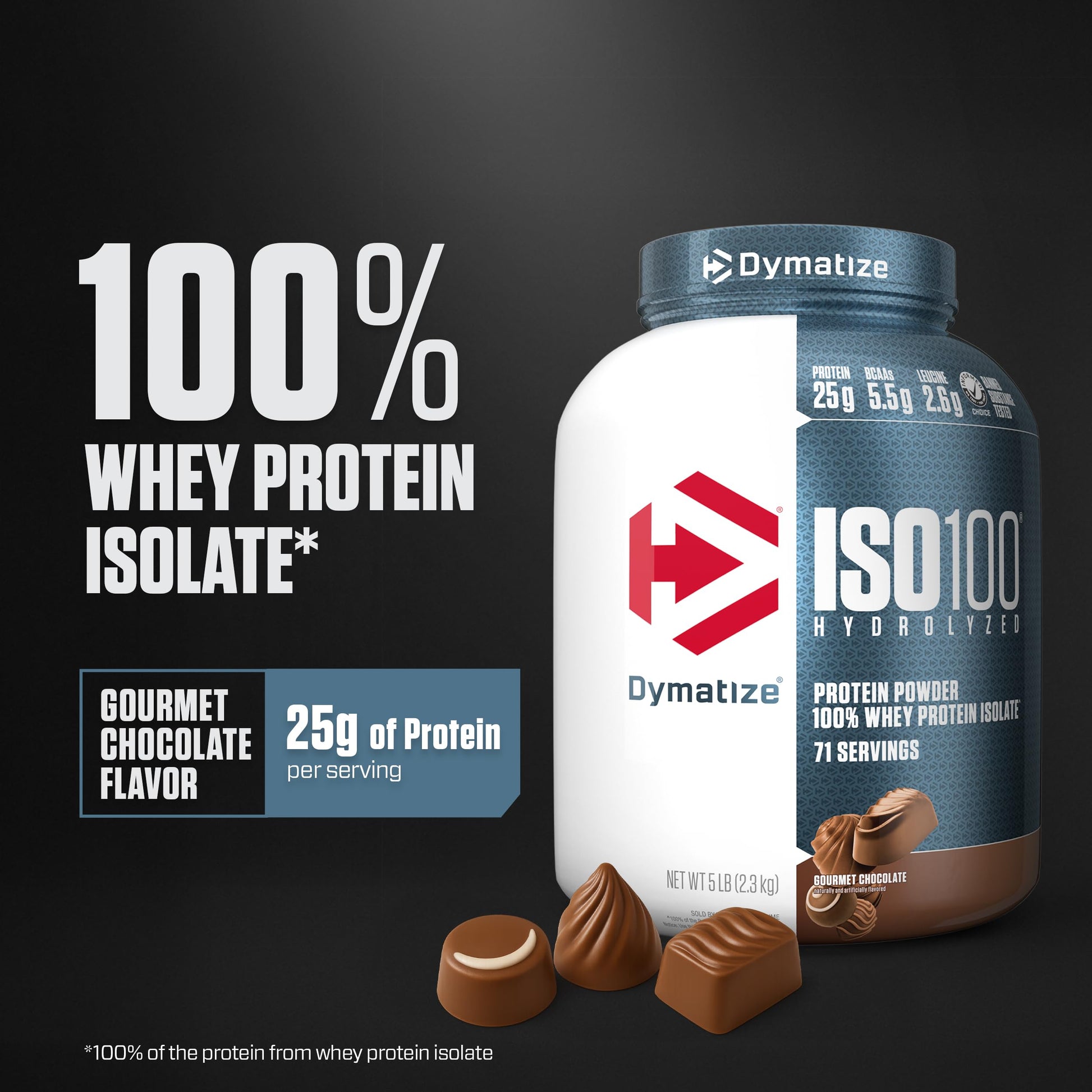 Buy now Dymatize ISO100 Whey Protein Powder Isolate, Gourmet Chocolate, 25g of Protein, 5 Pound, 5.5g BCAAs, Less Than 120 Cal., Gluten Free, 1g Fat, 1g Sugar, 2g Carb (71 Servings) at indiglob india