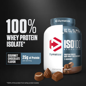 Buy now Dymatize ISO100 Whey Protein Powder Isolate, Gourmet Chocolate, 25g of Protein, 5 Pound, 5.5g BCAAs, Less Than 120 Cal., Gluten Free, 1g Fat, 1g Sugar, 2g Carb (71 Servings) at indiglob india