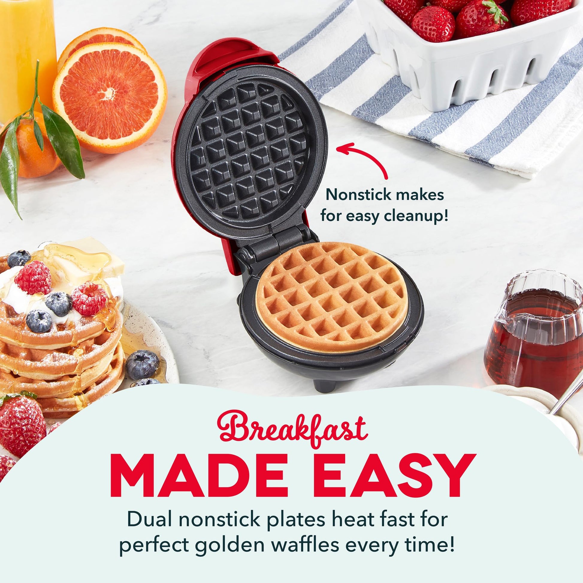 Buy now Dash Mini Waffle Maker- Compact Electric Iron for Creative Homemade Treats - PTFE nonstick surface - Easy-to-Clean - Perfect for Kids & Families - Red at indiglob india