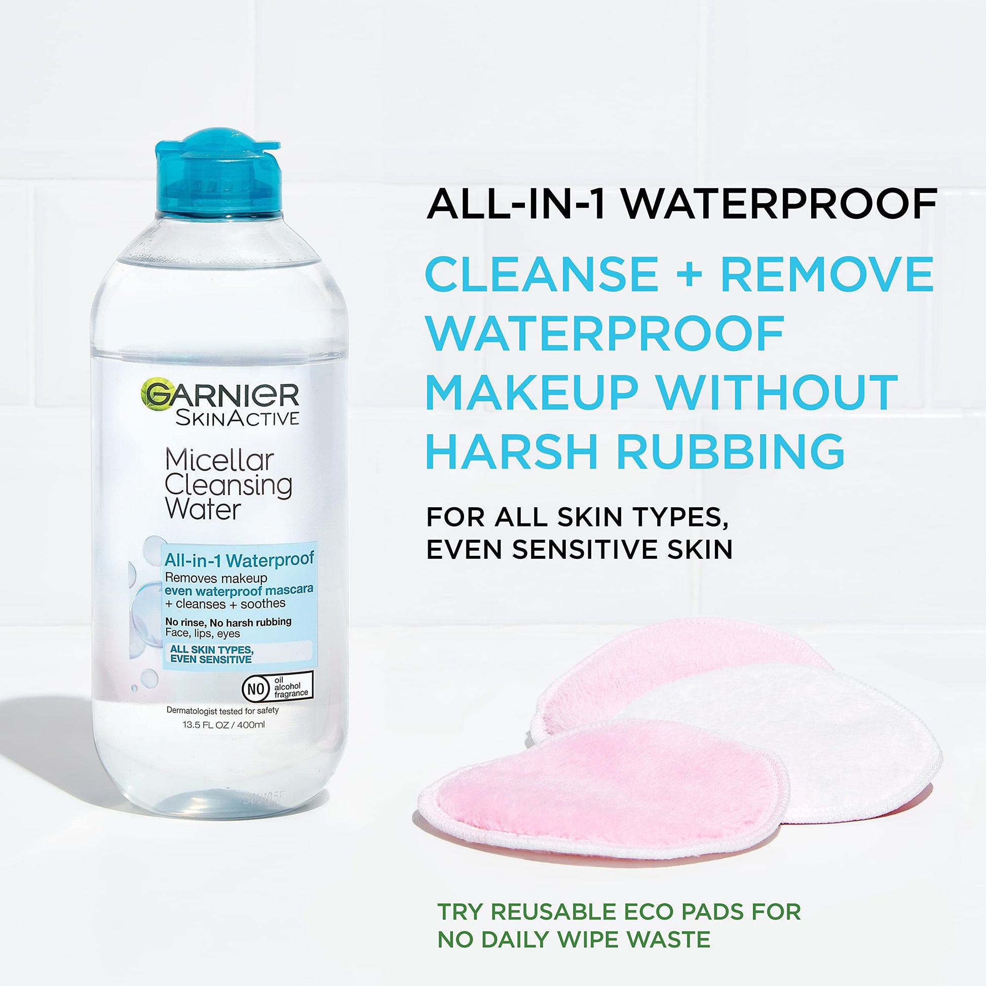 Buy now Garnier Micellar Water for Waterproof Makeup, Hydrating Facial Cleanser & Makeup Remover, Suitable for Sensitive Skin, Vegan, Cruelty Free, 13.5 Fl Oz (400mL), 2 Count at indiglob india