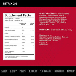 BSN NITRIX 2.0, Workout Supplement, Nitric Oxide Precursors, 3g Creatine, 3g L Citrulline, L-Citrulline, Supports Workout Performance, Pumps, Muscle Recovery and Endurance, 90 Tablets, 30 Servings