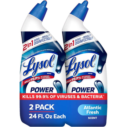 Lysol Toilet Bowl Cleaner, Max Strength Bathroom Cleaning Supplies, Toilet Bowl Cleaner Clinging Gel, Home Essential, Instant Stain Removal, Disinfecting and Deodorizing, Bleach Free, 24 oz (2 ct)