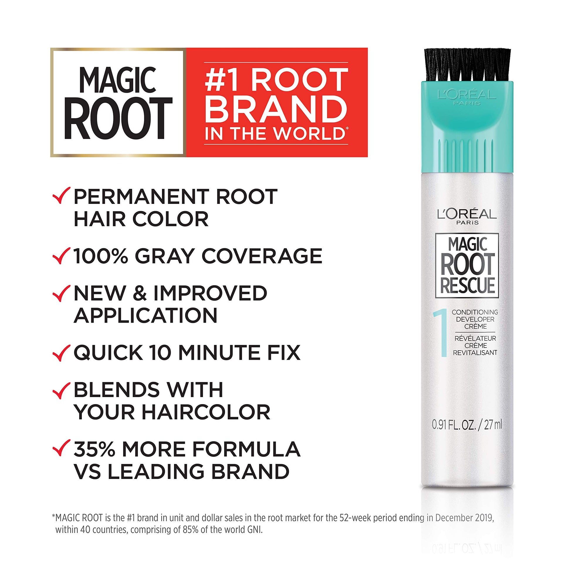 Buy now L'Oreal Paris Magic Root Rescue 10 Minute Root Hair Coloring Kit, Permanent Hair Color with Quick Precision Applicator, 100 percent Gray Coverage, 4 Dark Brown, 2 count at indiglob india