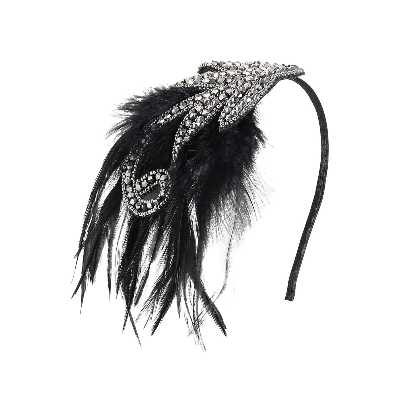 BABEYOND 1920s Flapper Headband Accessories Roaring 20s Feather Hair Band Vintage Gatsby Party Accessories (Silver)