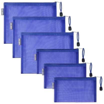 HRX Package Nylon Mesh Cosmetic Zipper Bags, 6PCS Black Makeup Pouches Travel Organizer Case for Purse Diaper Bag (A5 x 3pcs, A6 x 3pcs)