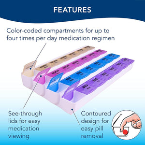 Apex 7-Day Mediplanner Pill Organizer, Weekly Pill Organizer, 4 Times A Day Color-Coded, Easy-Open, See-Through Lids, Organize Medication Or Vitamins by AM, PM, Evening and Bedtime - My Store