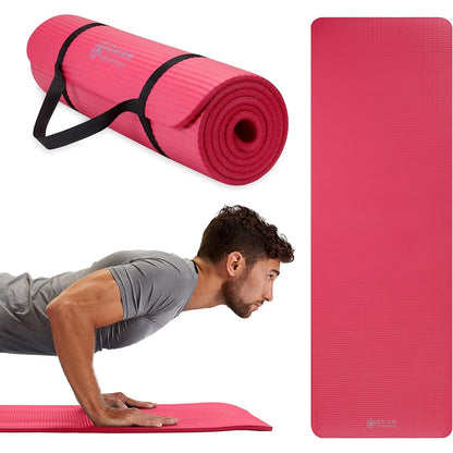 Gaiam Essentials Thick 2/5" (10mm) and Thin 1/4" (6mm) Yoga & Pilates, Fitness & Exercise Mat with Easy-Cinch Carrier Strap